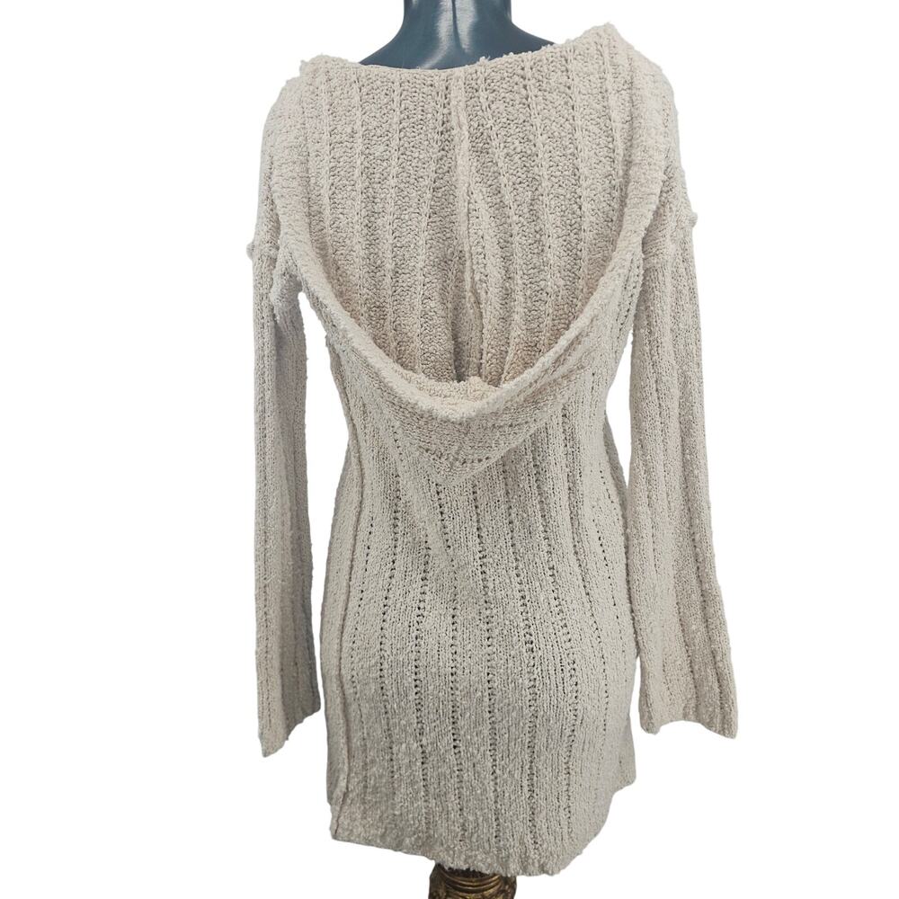 Free People Seascape Cotton Hooded Sweater Slit Cream Beige Oversize Boho XS - Picture 2 of 7